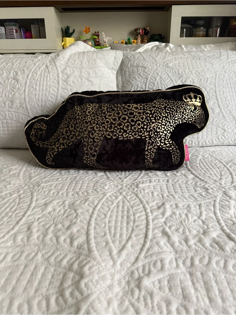 Juicy Couture Black Velvet Leopard Accent Pillow with Gold Print
